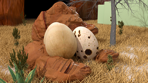 숨어 있는 새끼 공룡 "f" 와 괴물의 알